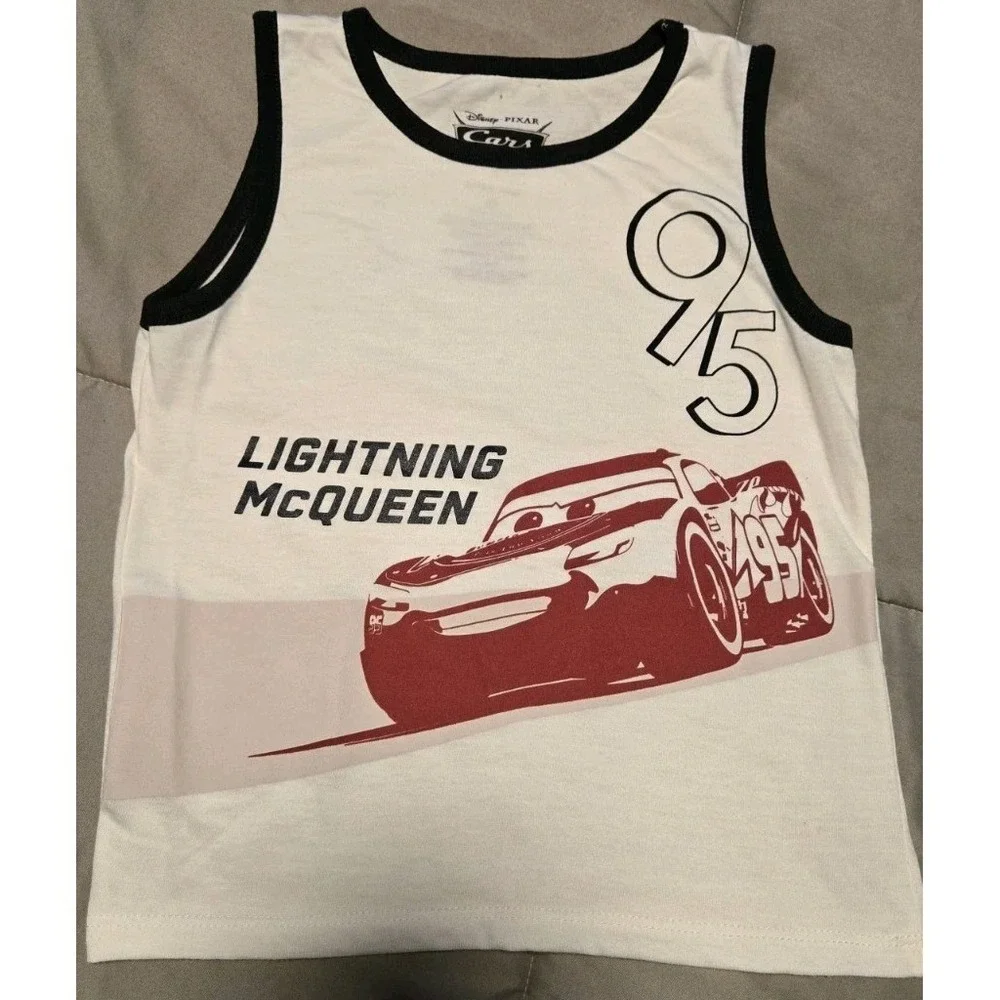 Disney Pixar Cars Lightning McQueen Tank Top Boys 4T White Graphic Shirt